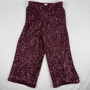 Abercrombie Kids Sequin Pants Girls 5/6 Burgundy Sparkly Holiday Party Wide Leg